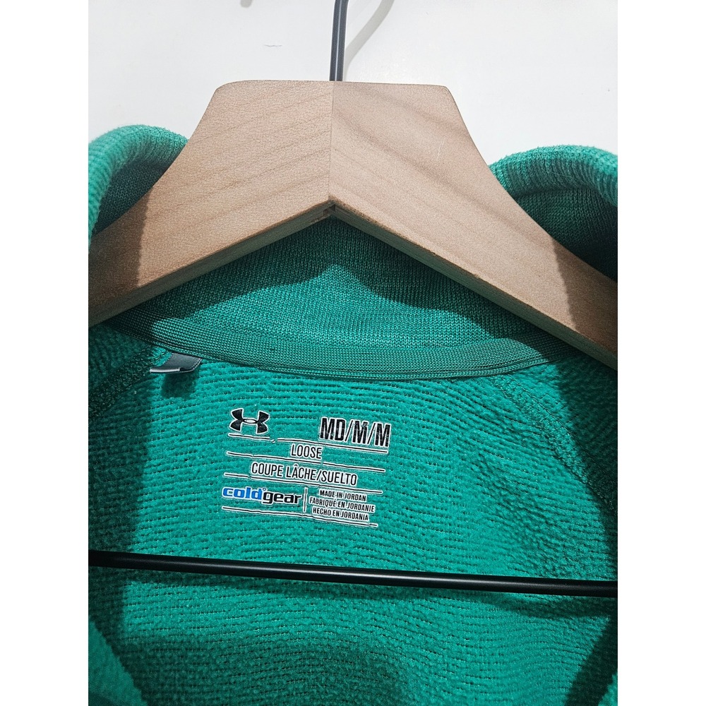 Under Armour ColdGear Mens Quarter Zip Pullover Green Heather Loose Fit Medium - Picture 2 of 7